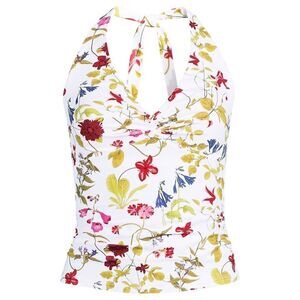 Land's End chlorine resist halter twist tankini swim top white meadow floral var